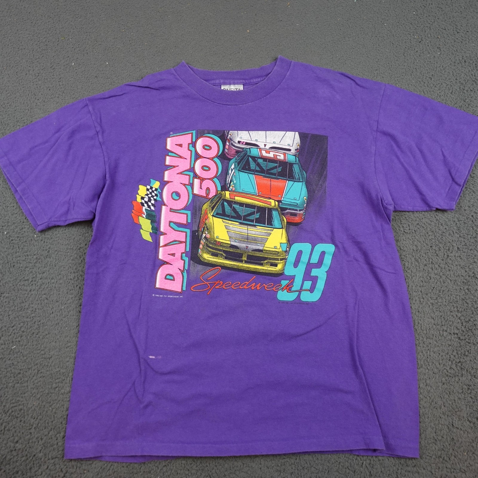Vintage Daytona 500 Graphic Shirt Mens Large Purple 1993 Speedweeks Nascar